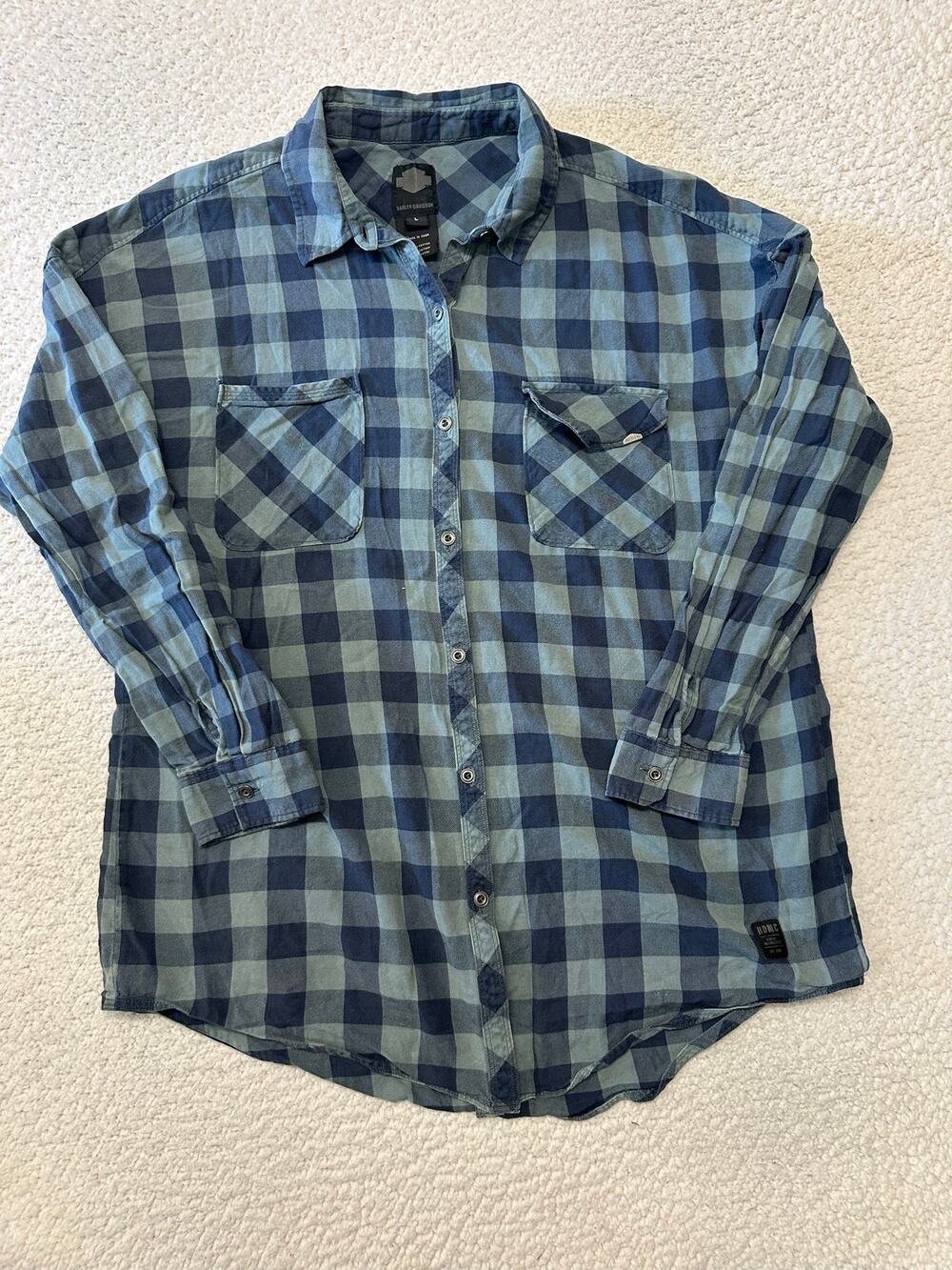 Harley Davidson Womens Long Sleeve Plaid Flannel Shirt Large